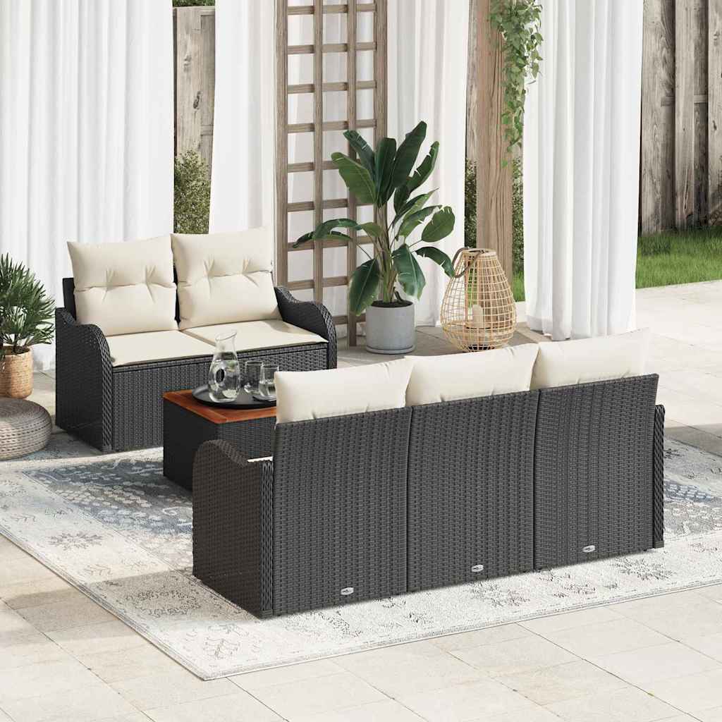 Ensemble de canapé de jardin avec coussin 6 pcs Noir polyrotin