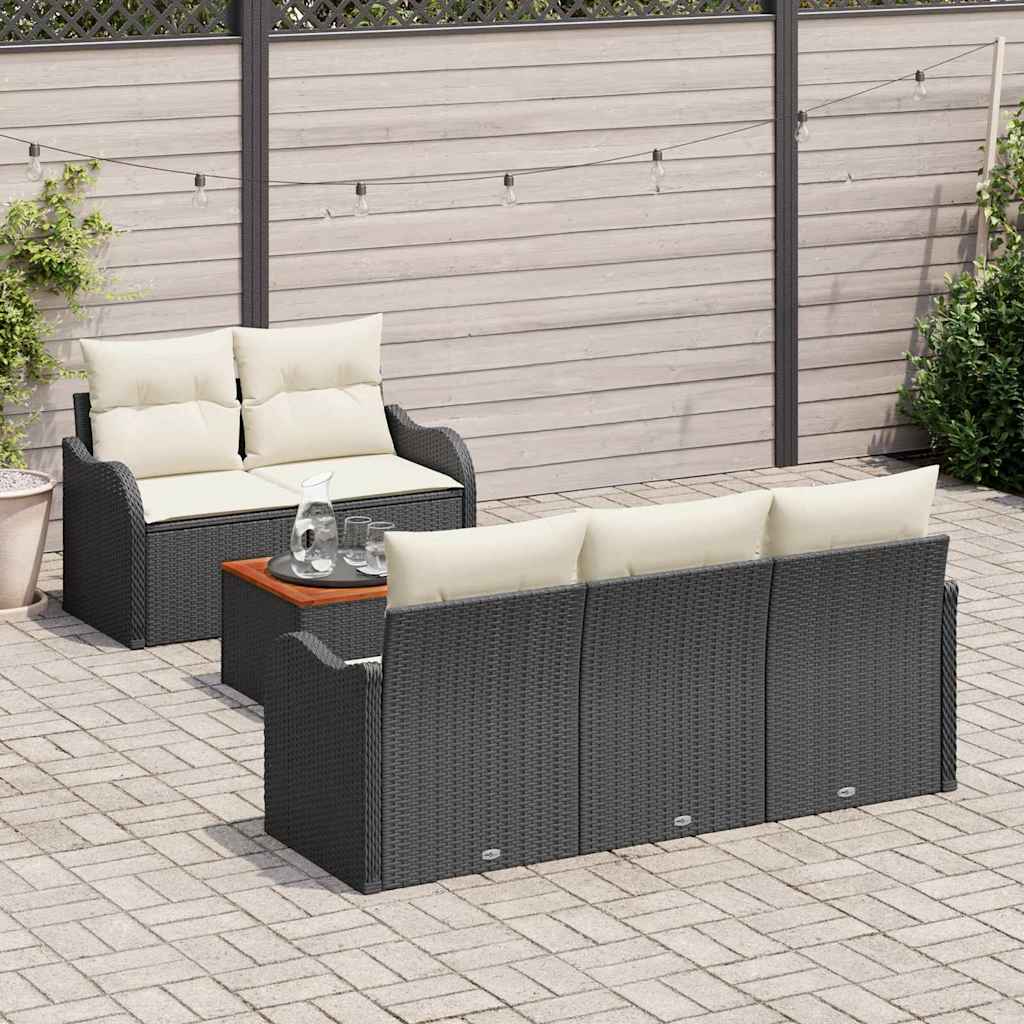 Ensemble de canapé de jardin avec coussin 6 pcs Noir polyrotin