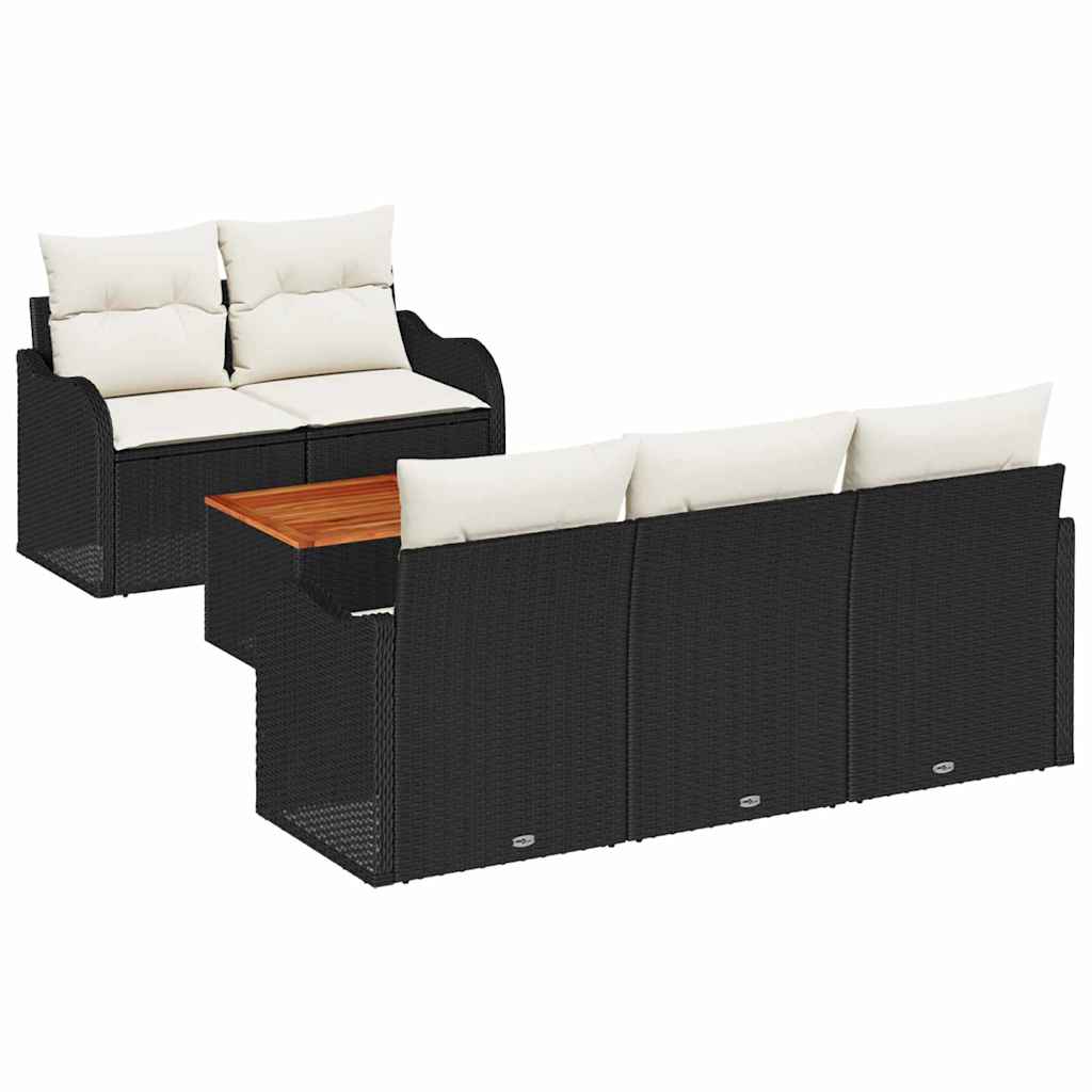 Ensemble de canapé de jardin avec coussin 6 pcs Noir polyrotin