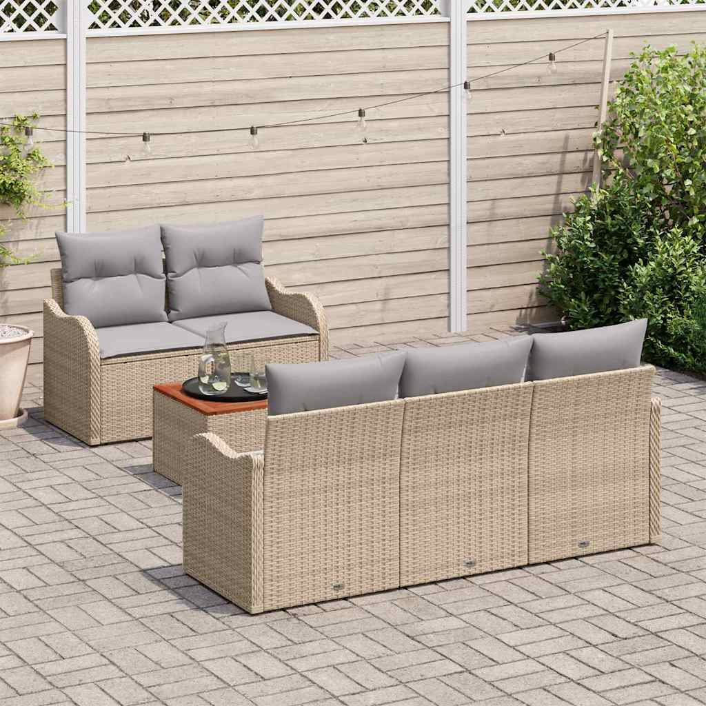 Ensemble de canapé de jardin avec coussin 6 pcs Beige polyrotin