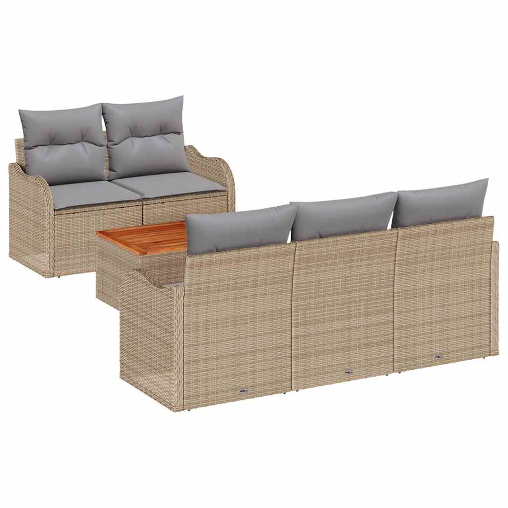 Ensemble de canapé de jardin avec coussin 6 pcs Beige polyrotin