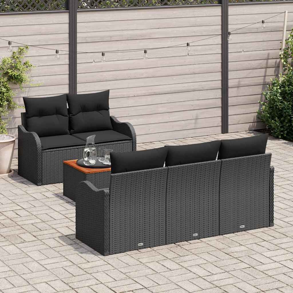 Ensemble de canapé de jardin avec coussin 6 pcs Noir polyrotin