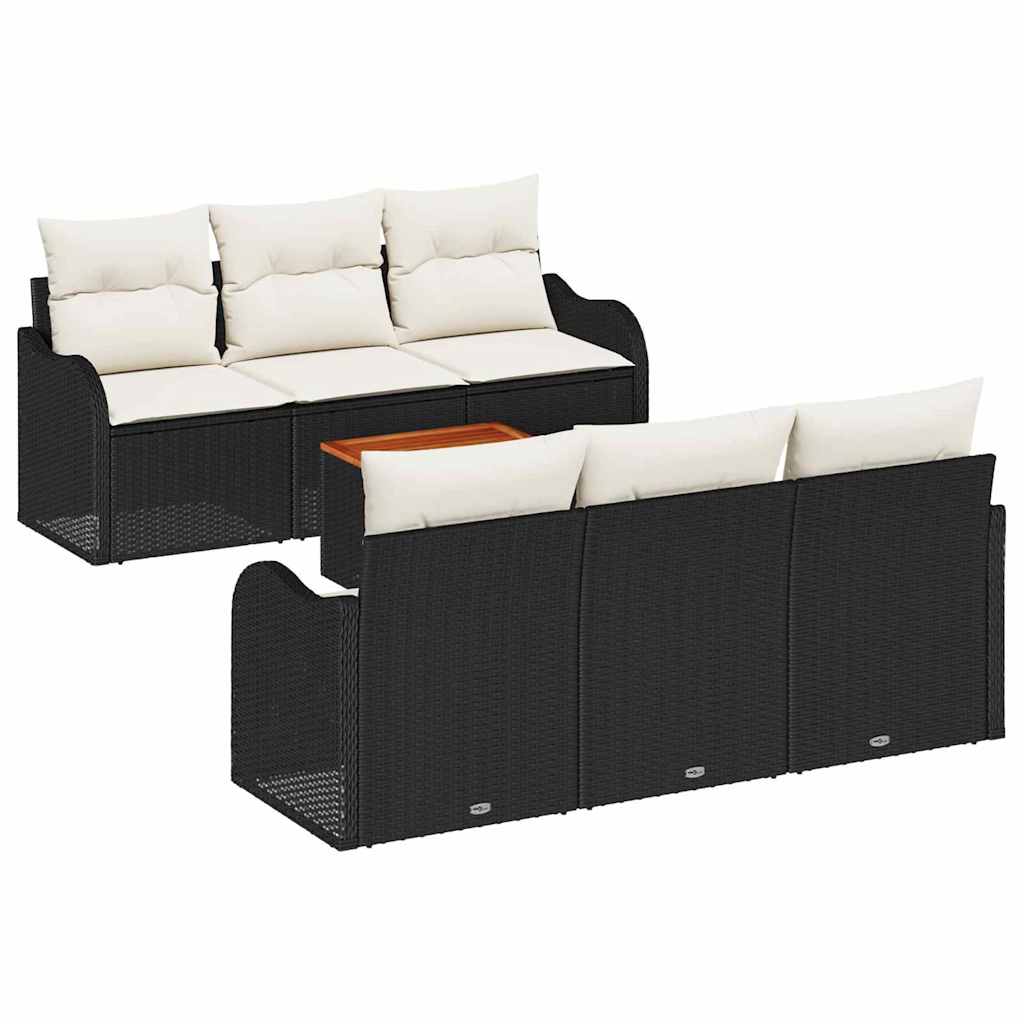 Ensemble de canapé de jardin avec coussin 7 pcs Noir polyrotin