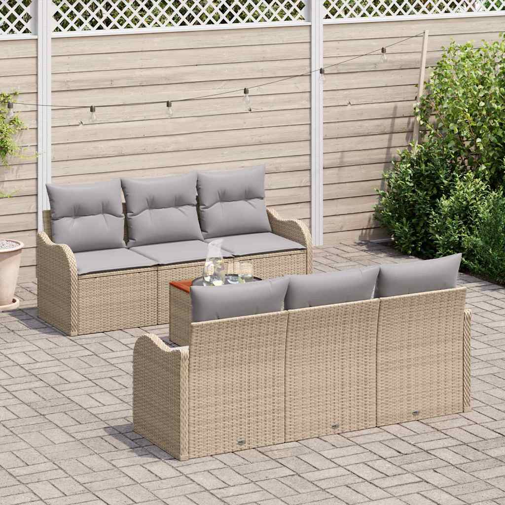 Ensemble de canapé de jardin avec coussin 7 pcs Beige polyrotin