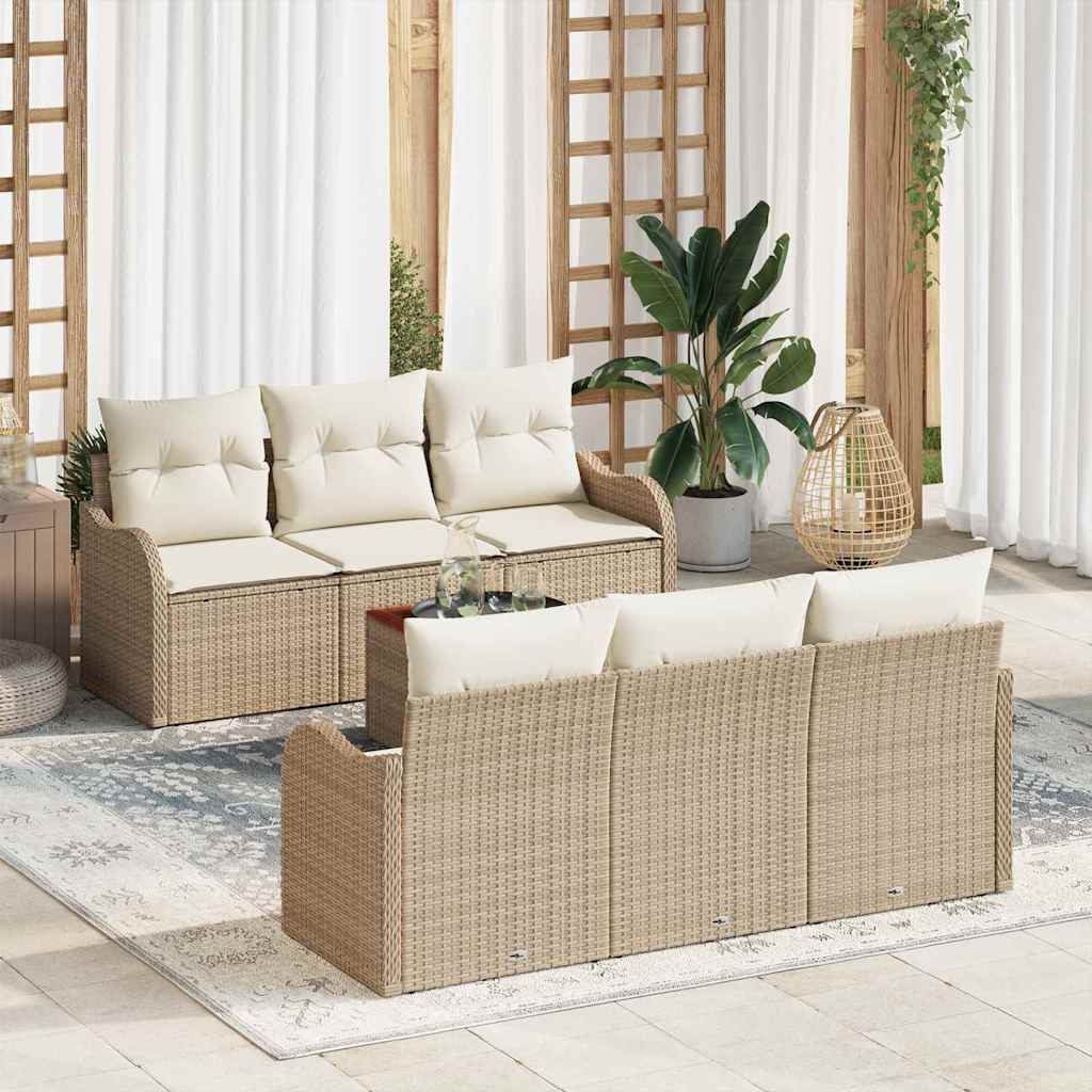Ensemble de canapé de jardin avec coussin 7 pcs Beige polyrotin