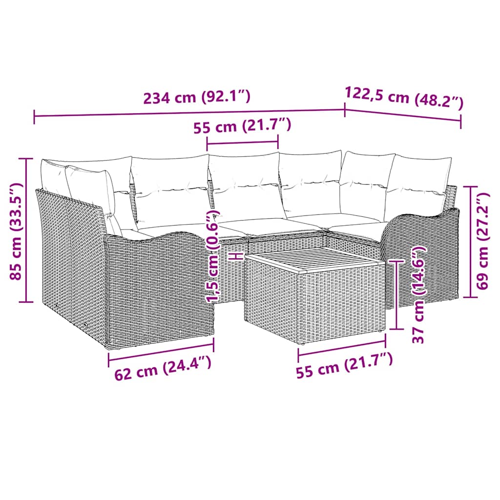 Ensemble de canapé de jardin avec coussin 7 pcs Noir polyrotin