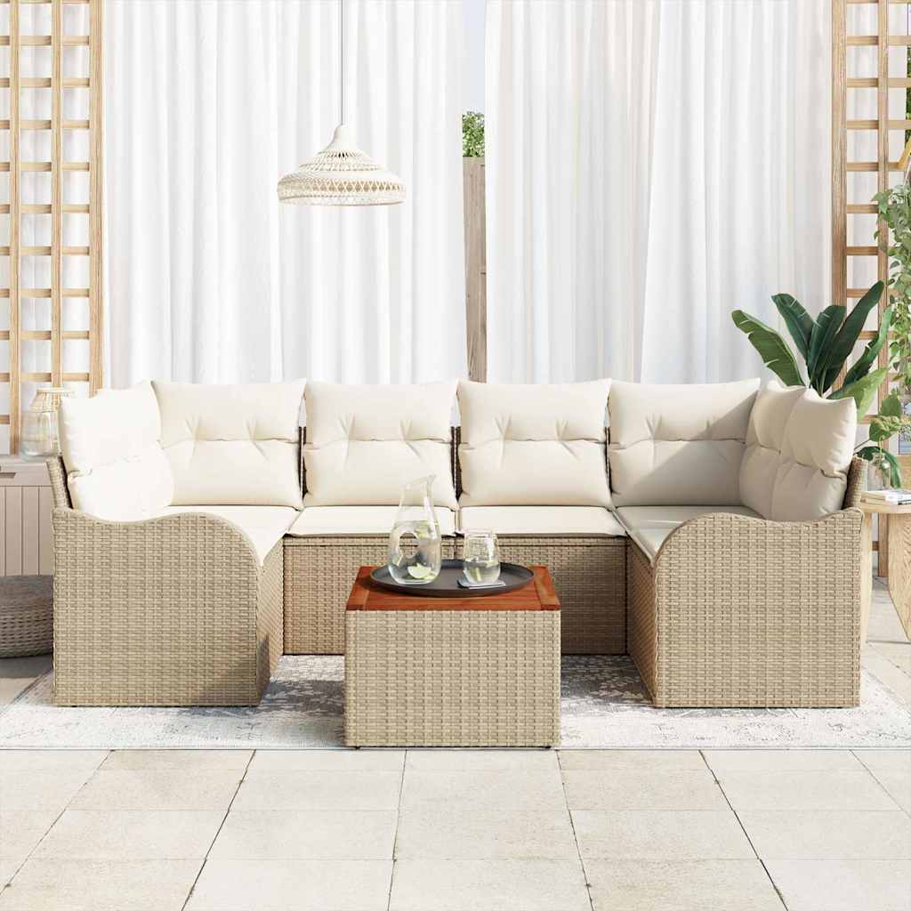 Ensemble de canapé de jardin avec coussin 7 pcs Beige polyrotin