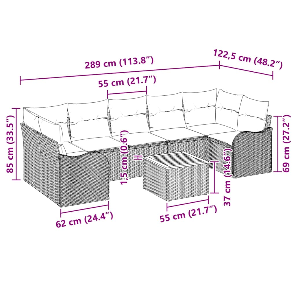 Ensemble de canapé de jardin avec coussin 8 pcs Noir polyrotin