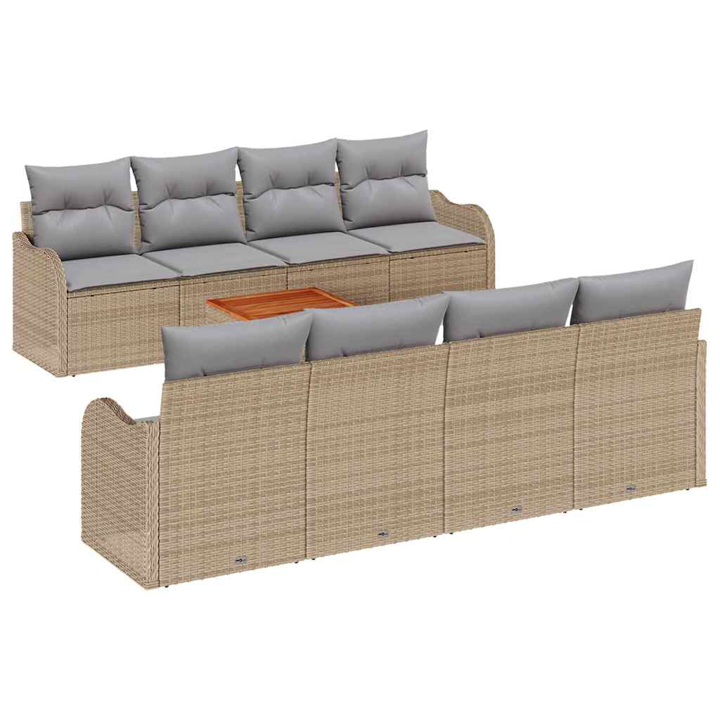 Ensemble de canapé de jardin avec coussin 9 pcs Beige polyrotin