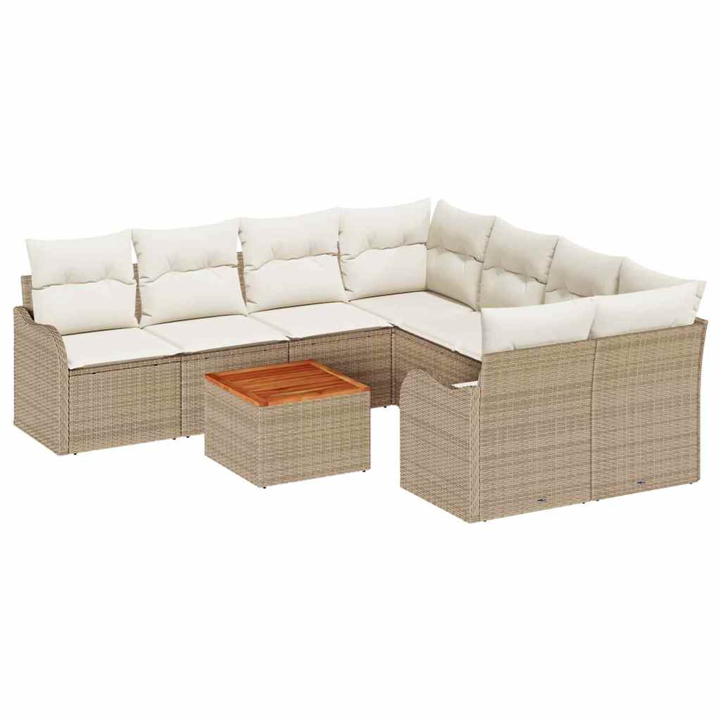 Ensemble de canapé de jardin avec coussin 9 pcs Beige polyrotin