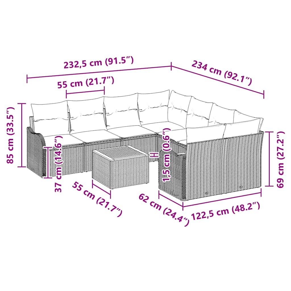 Ensemble de canapé de jardin avec coussin 9 pcs Noir polyrotin