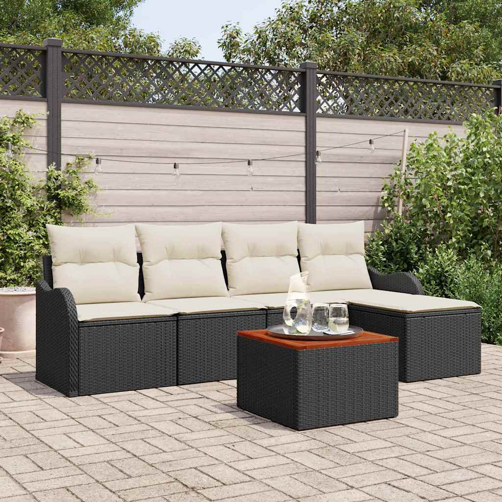 Ensemble de canapé de jardin avec coussin 6 pcs Noir polyrotin