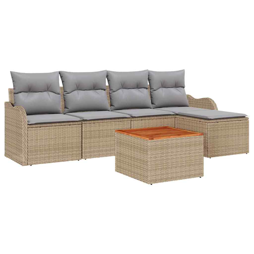 Ensemble de canapé de jardin avec coussin 6 pcs Beige polyrotin