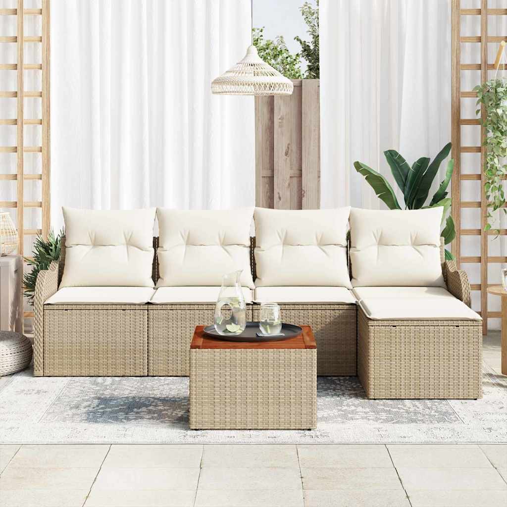Ensemble de canapé de jardin avec coussin 6 pcs Beige polyrotin