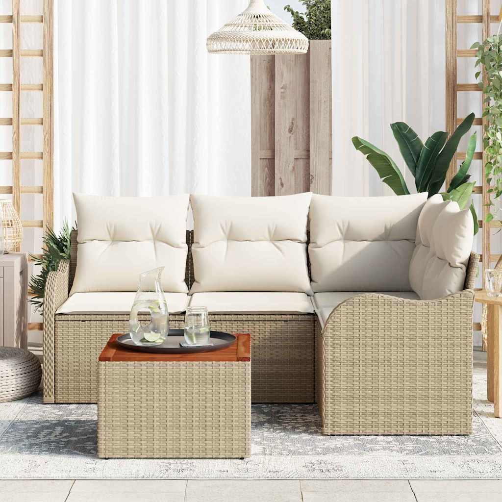 Ensemble de canapé de jardin avec coussin 5 pcs Beige polyrotin