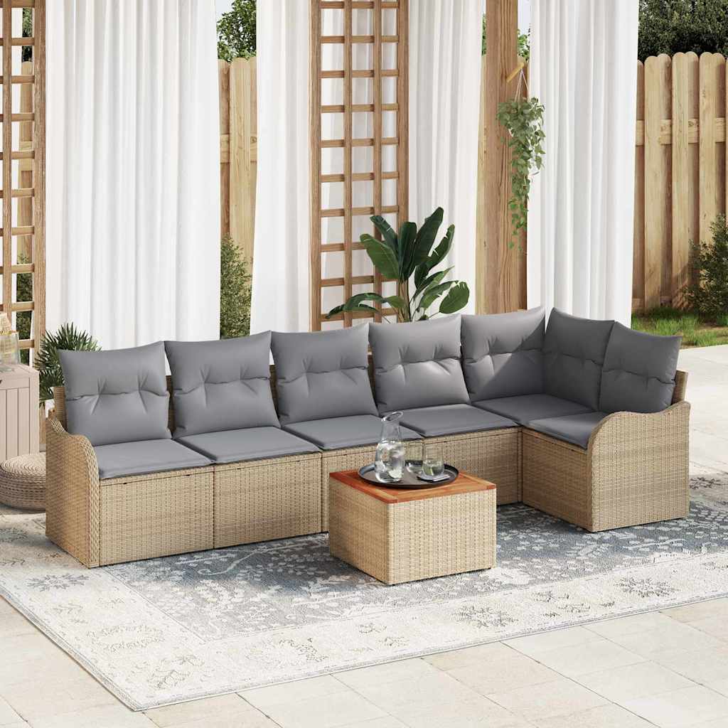 Ensemble de canapé de jardin avec coussin 7 pcs Beige polyrotin