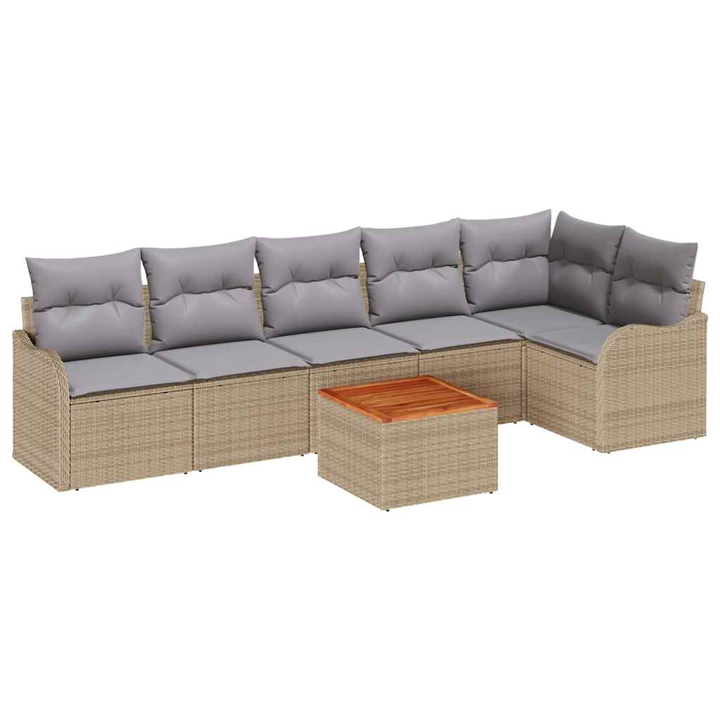 Ensemble de canapé de jardin avec coussin 7 pcs Beige polyrotin