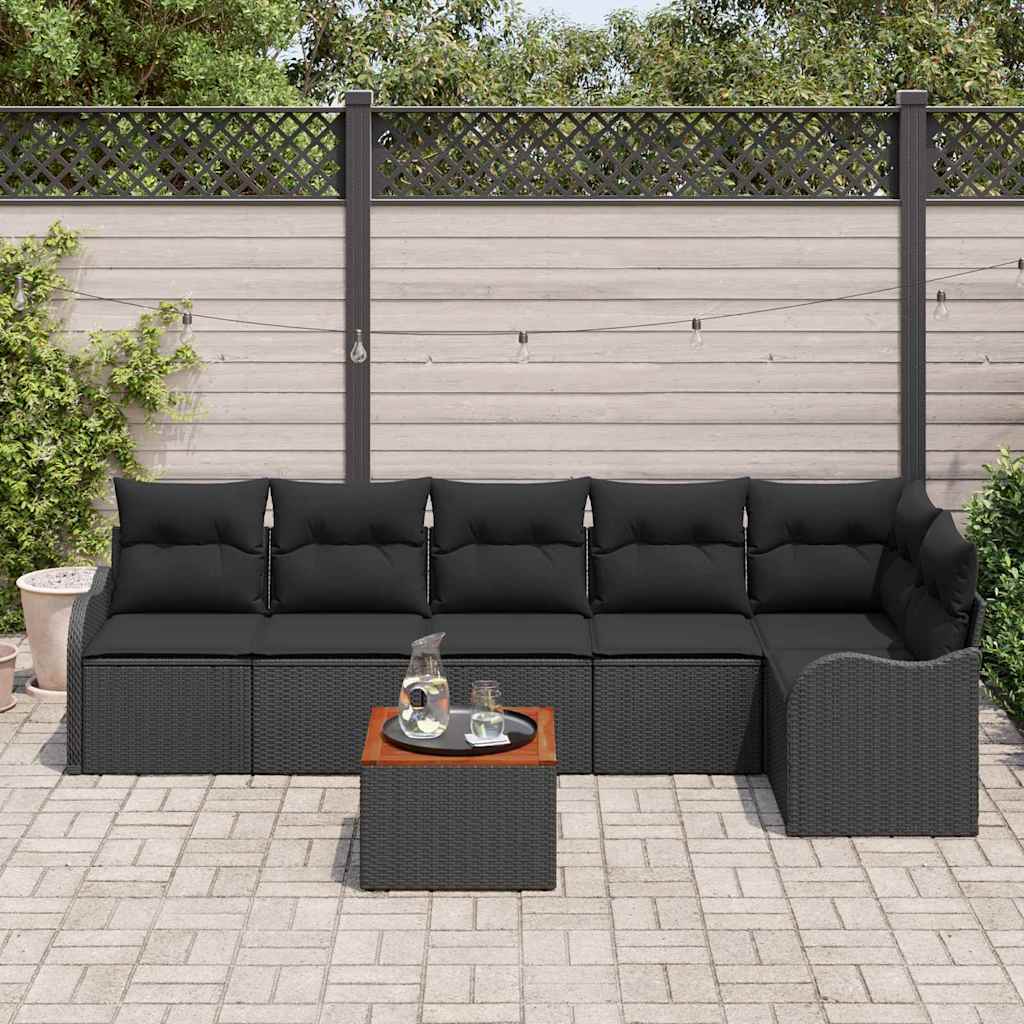 Ensemble de canapé de jardin avec coussin 7 pcs Noir polyrotin