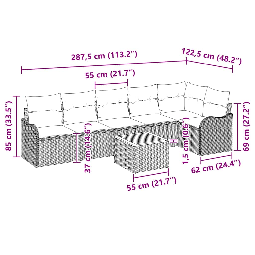 Ensemble de canapé de jardin avec coussin 7 pcs Noir polyrotin