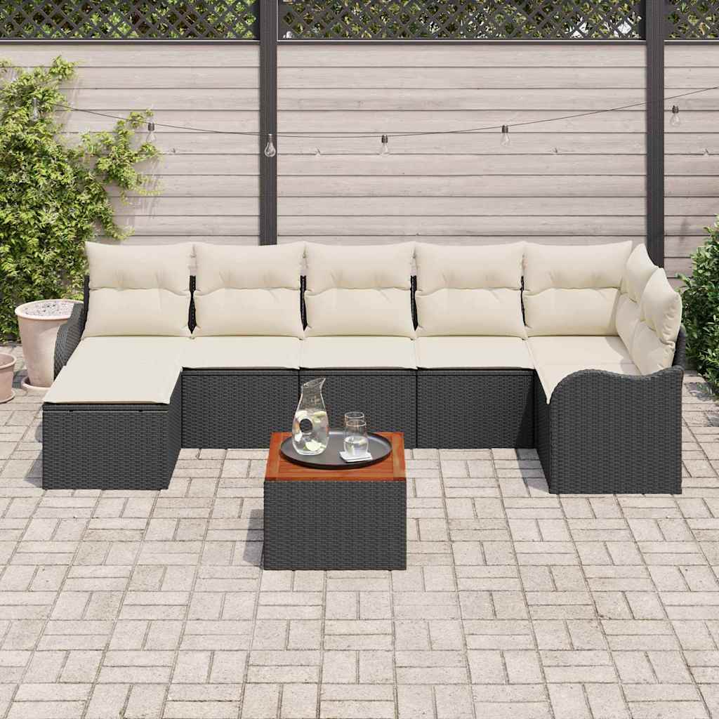 Ensemble de canapé de jardin avec coussin 8 pcs Noir polyrotin