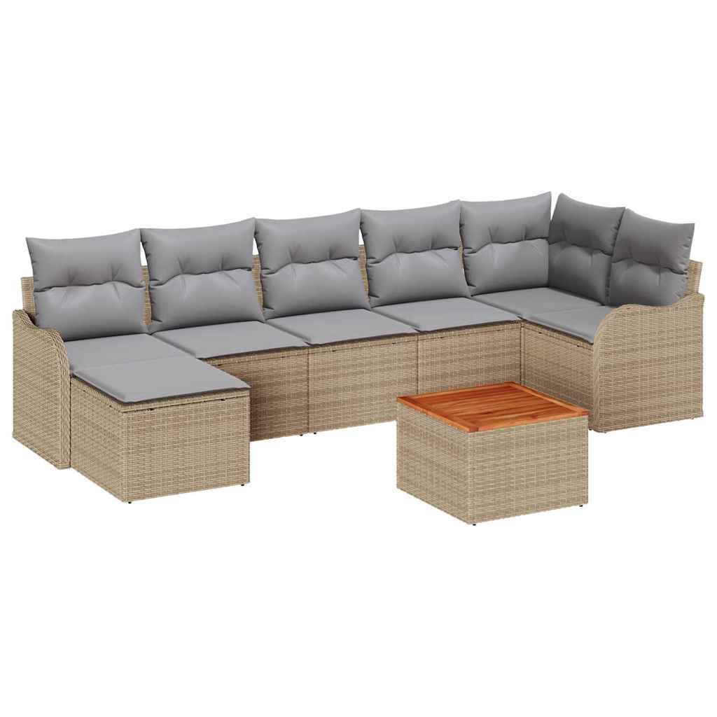 Ensemble de canapé de jardin avec coussin 8 pcs Beige polyrotin