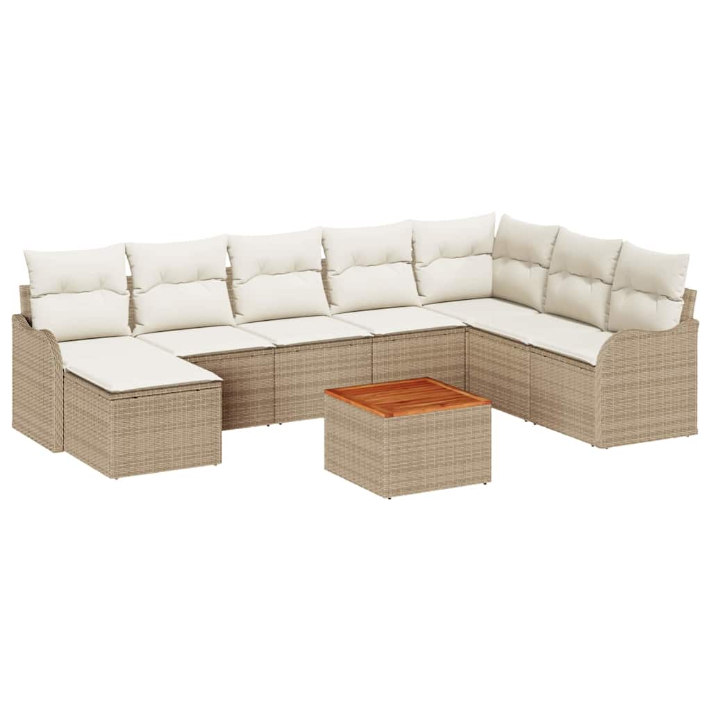 Ensemble de canapé de jardin avec coussin 9 pcs Beige polyrotin - XIOS