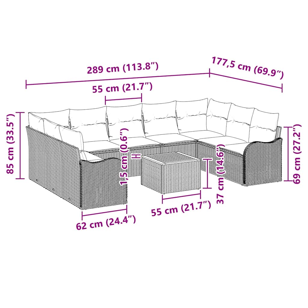 Ensemble de canapé de jardin avec coussin 10 pcs Noir polyrotin - XIOS