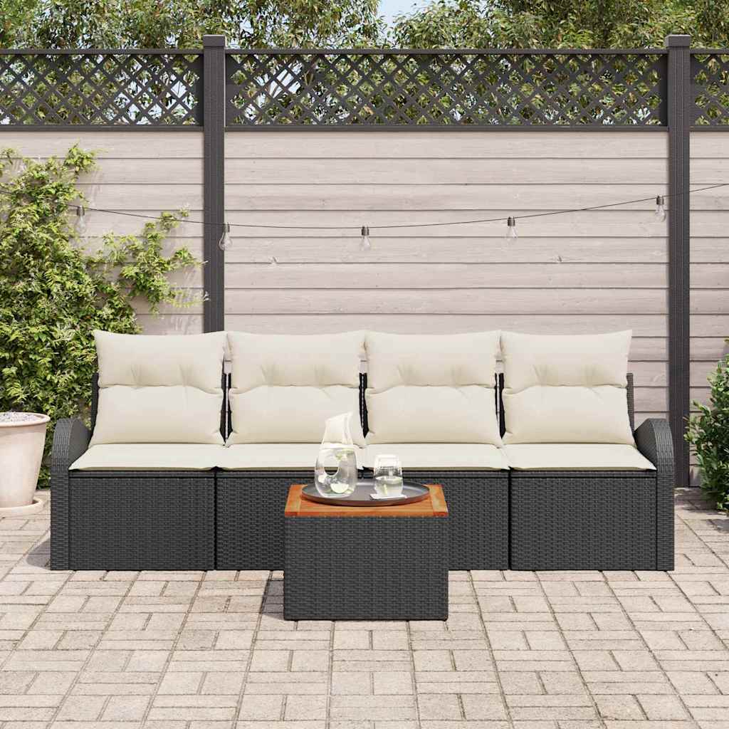 Ensemble de canapé de jardin avec coussin 5 pcs Noir polyrotin - XIOS