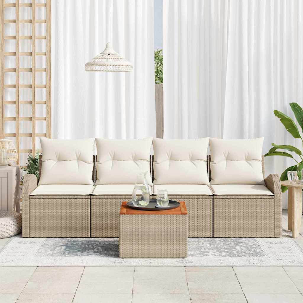 Ensemble de canapé de jardin avec coussin 5 pcs Beige polyrotin