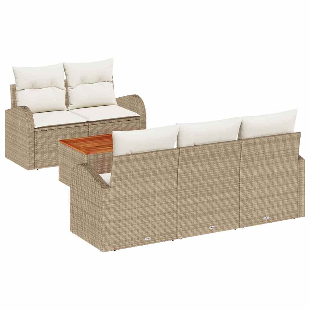 Ensemble de canapé de jardin avec coussin 6 pcs Beige polyrotin