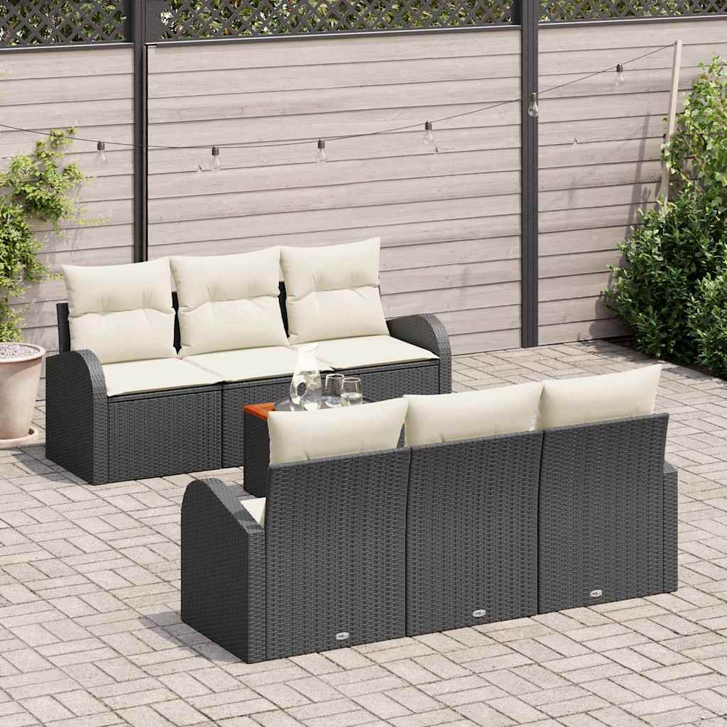 Ensemble de canapé de jardin avec coussin 7 pcs Noir polyrotin