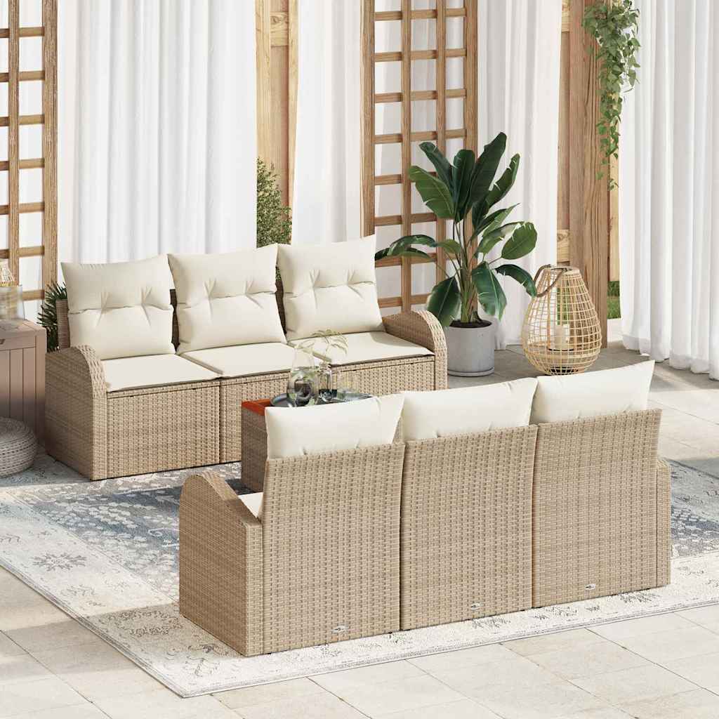 Ensemble de canapé de jardin avec coussin 7 pcs Beige polyrotin