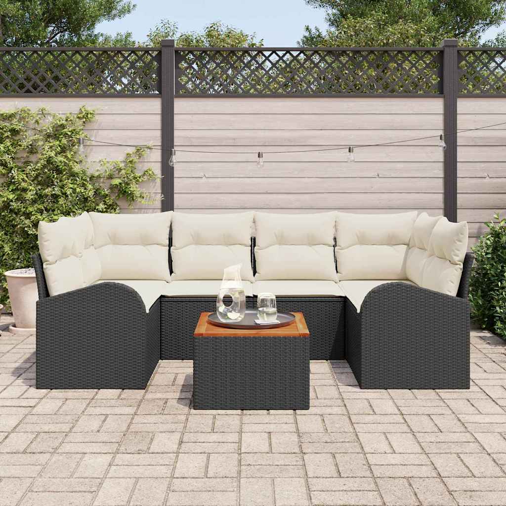 Ensemble de canapé de jardin avec coussin 7 pcs Noir polyrotin