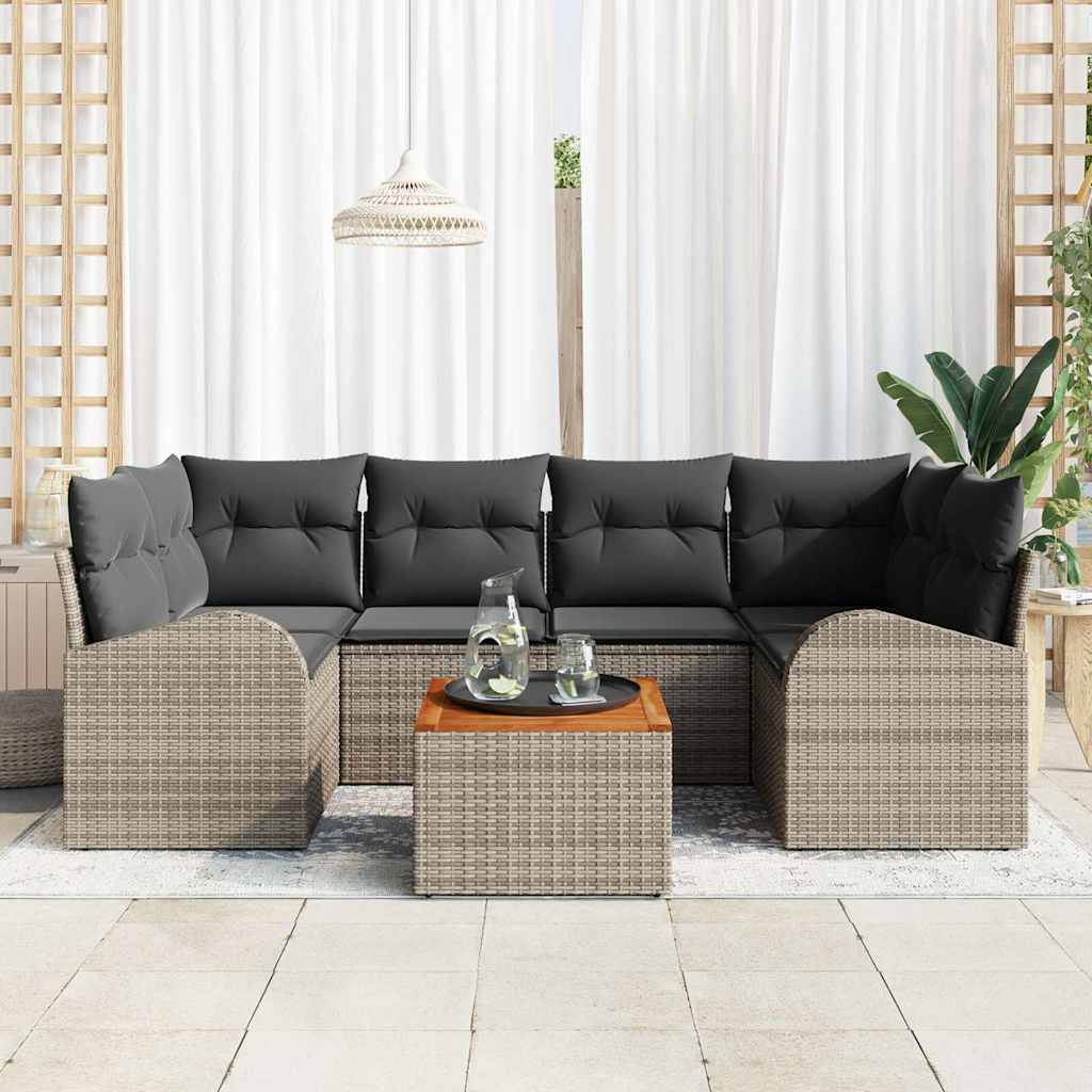 Ensemble de canapé de jardin avec coussin 7 pcs Gris polyrotin