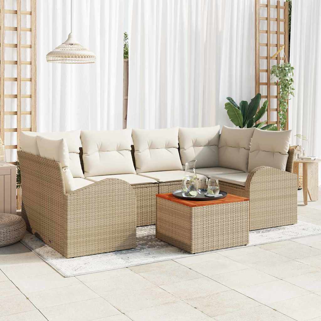 Ensemble de canapé de jardin avec coussin 7 pcs Beige polyrotin