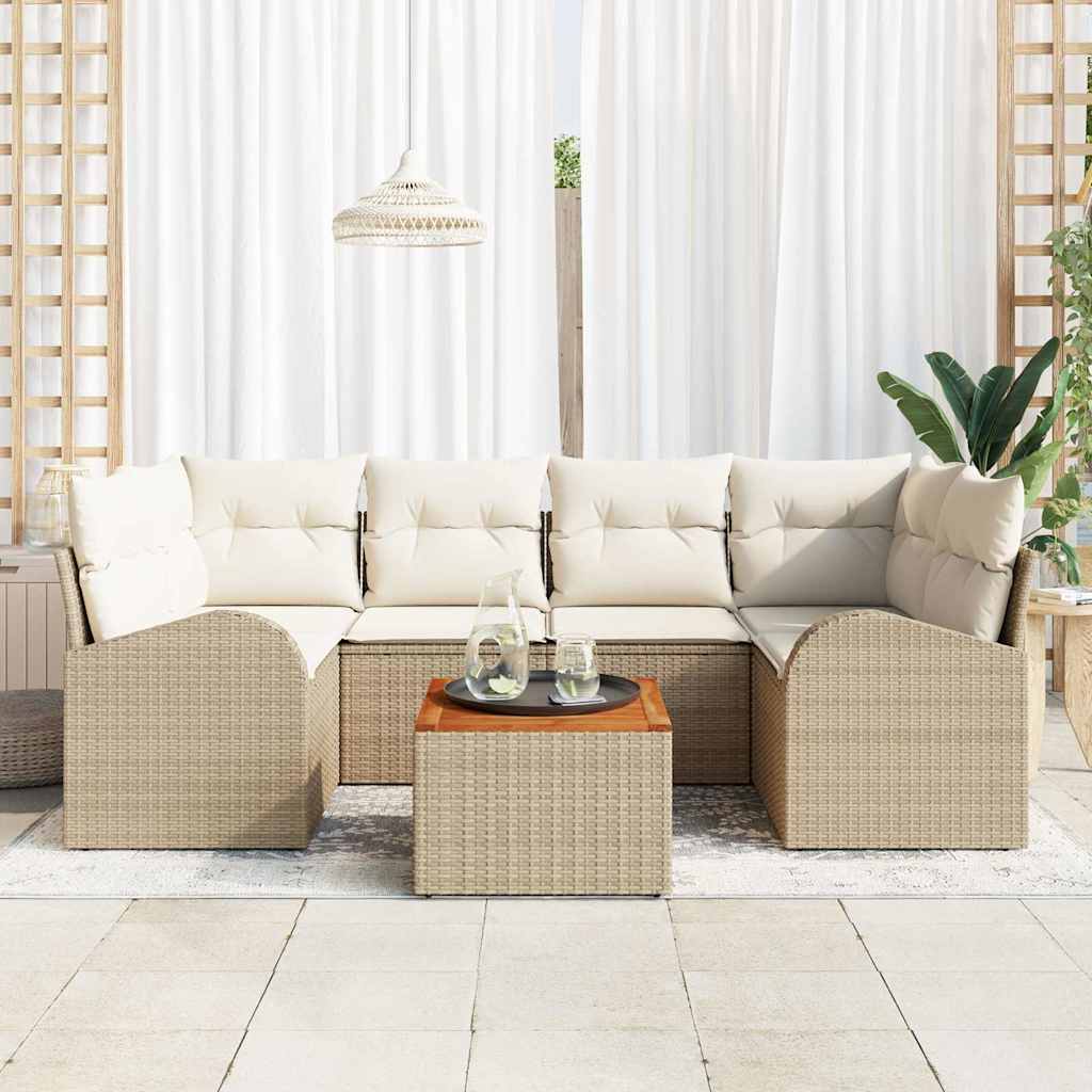 Ensemble de canapé de jardin avec coussin 7 pcs Beige polyrotin