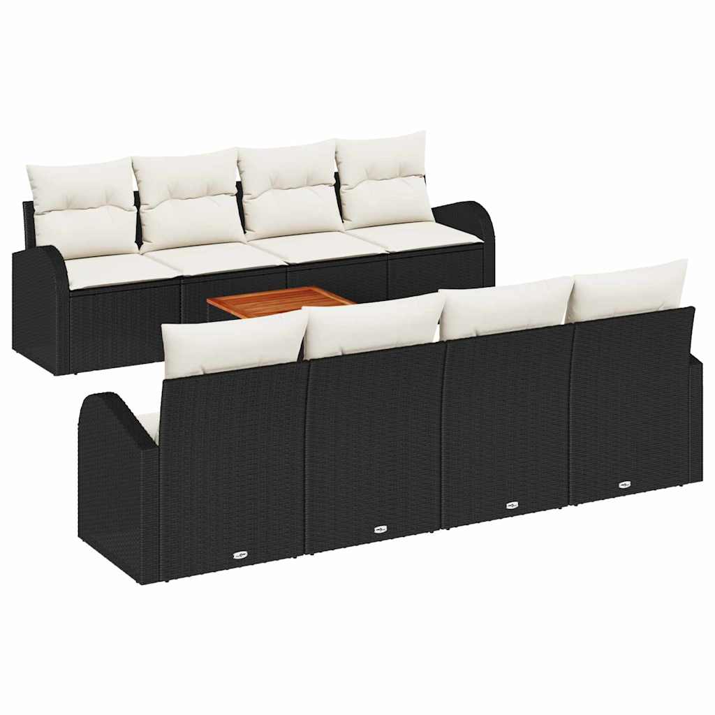 Ensemble de canapé de jardin avec coussin 9 pcs Noir polyrotin