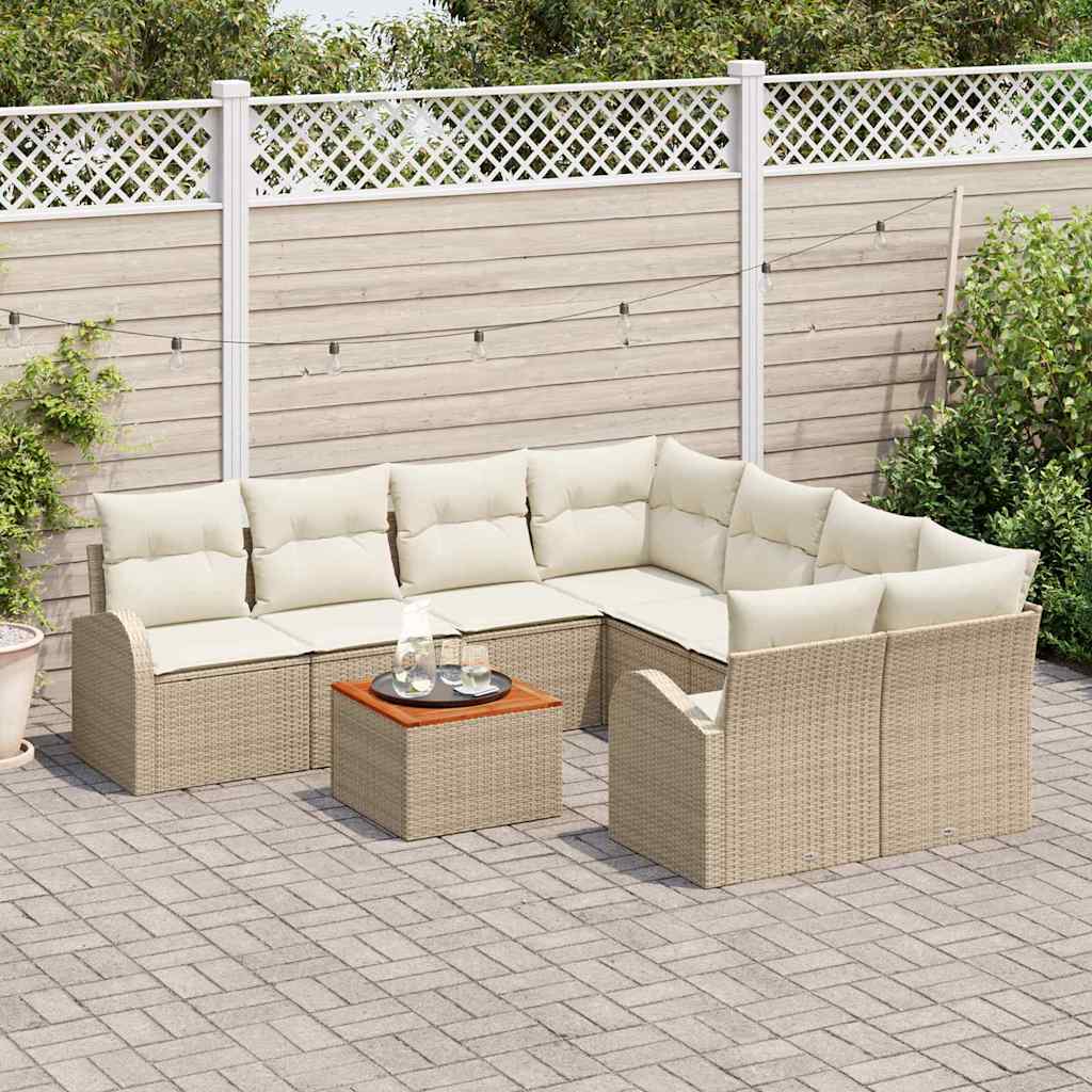 Ensemble de canapé de jardin avec coussin 9 pcs Beige polyrotin