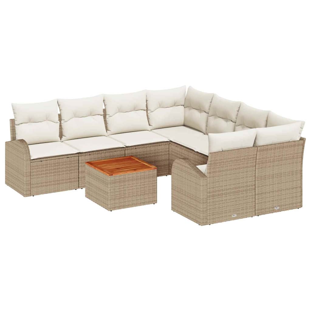 Ensemble de canapé de jardin avec coussin 9 pcs Beige polyrotin