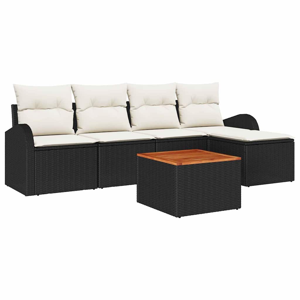 Ensemble de canapé de jardin avec coussin 6 pcs Noir polyrotin