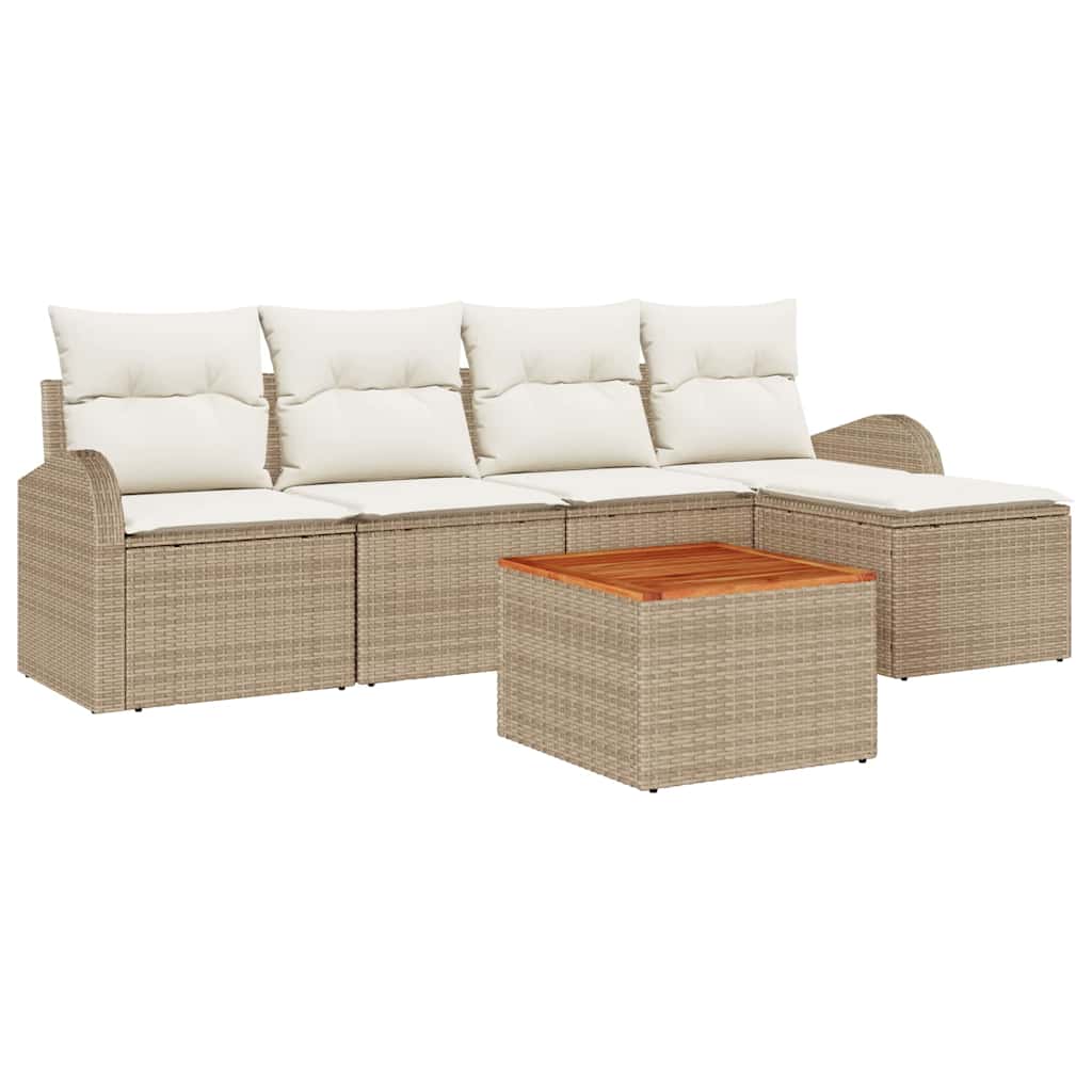 Ensemble de canapé de jardin avec coussin 6 pcs Beige polyrotin
