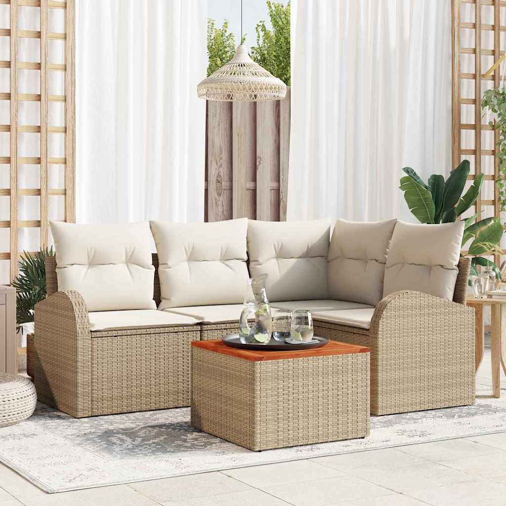Ensemble de canapé de jardin avec coussin 5 pcs Beige polyrotin