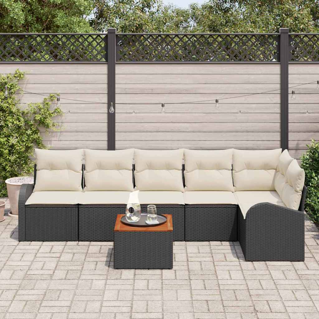 Ensemble de canapé de jardin avec coussin 7 pcs Noir polyrotin