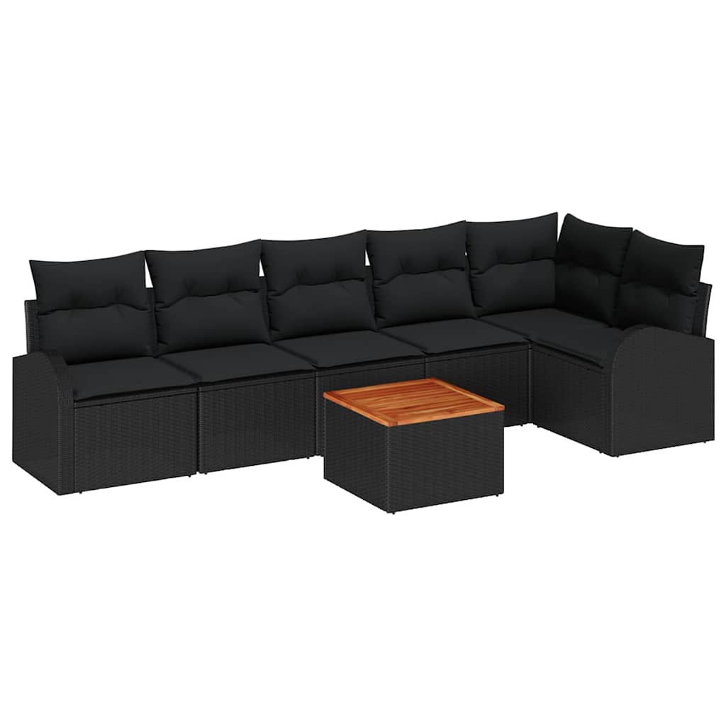 Ensemble de canapé de jardin avec coussin 7 pcs Noir polyrotin