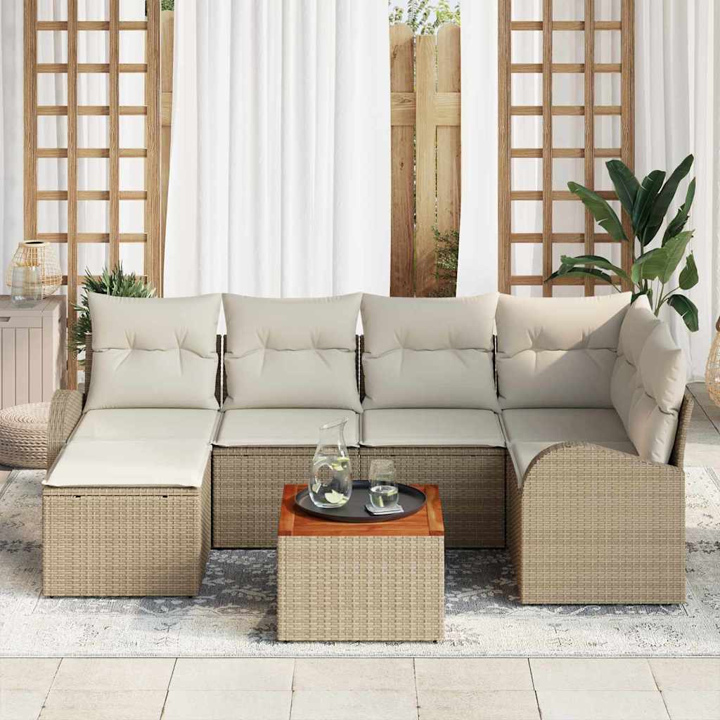 Ensemble de canapé de jardin avec coussin 7 pcs Beige polyrotin