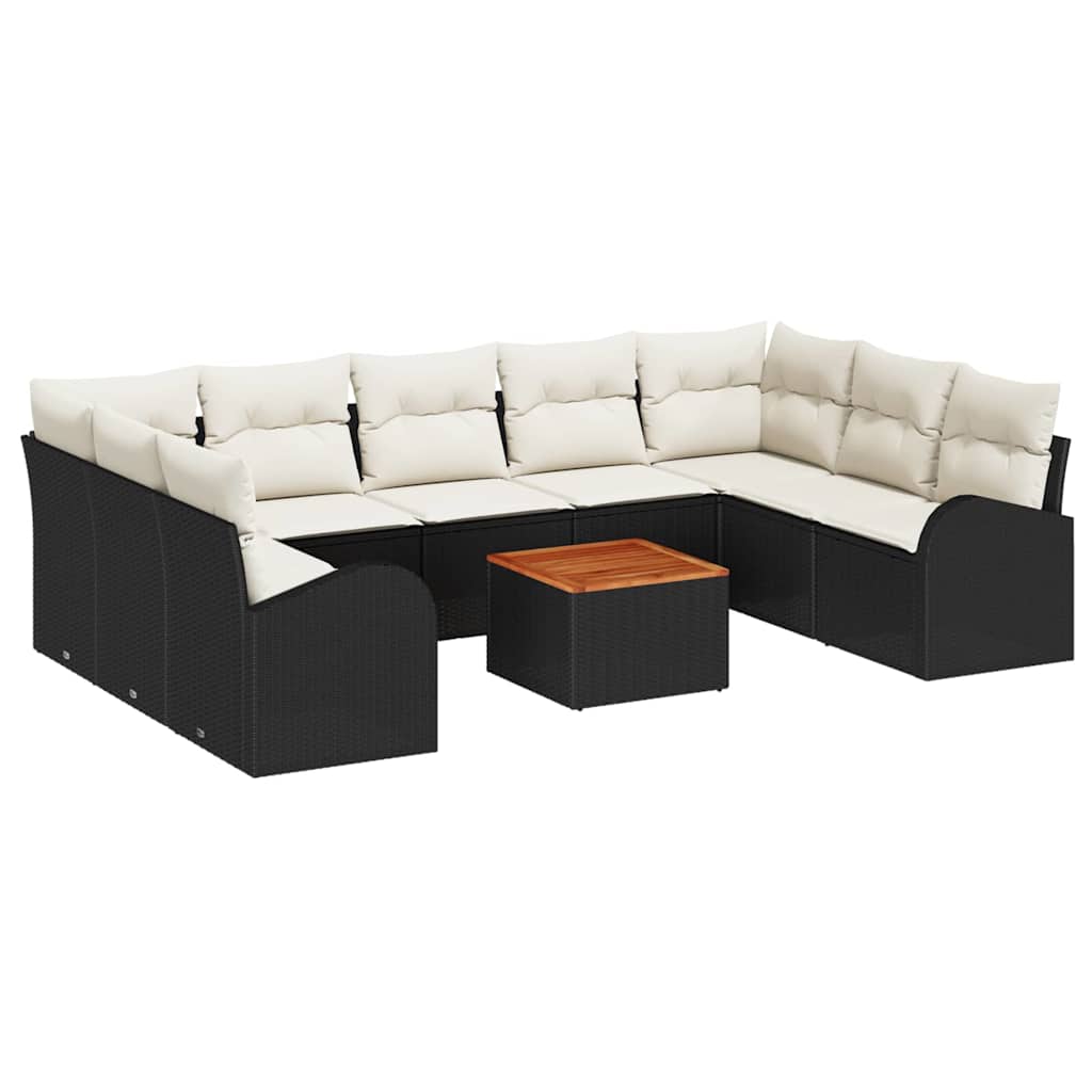 Ensemble de canapé de jardin avec coussin 10 pcs Noir polyrotin