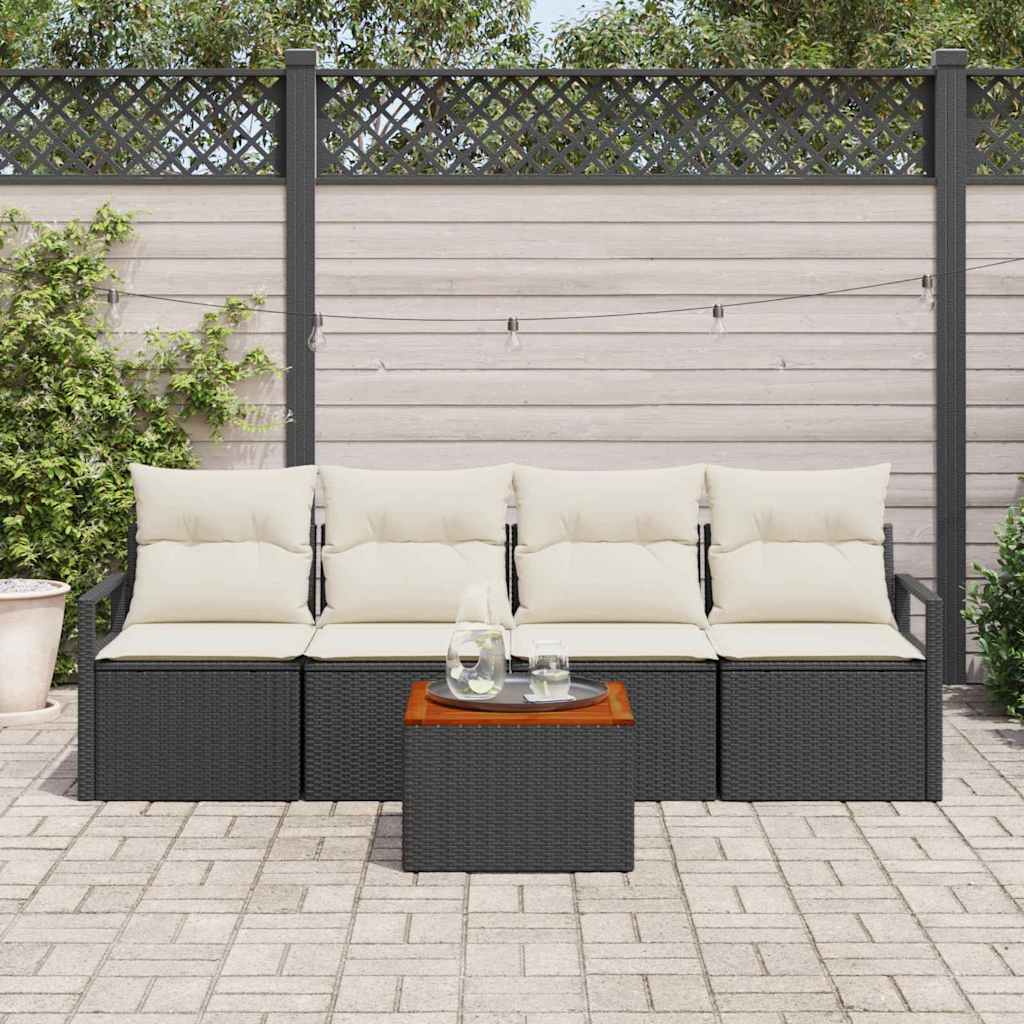 Ensemble de canapé de jardin avec coussin 5 pcs Noir polyrotin
