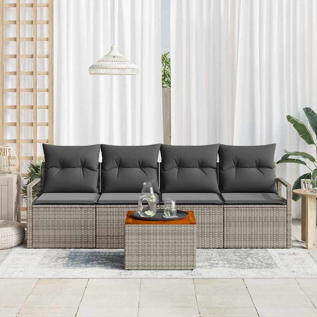 Ensemble de canapé de jardin avec coussin 5 pcs Gris polyrotin