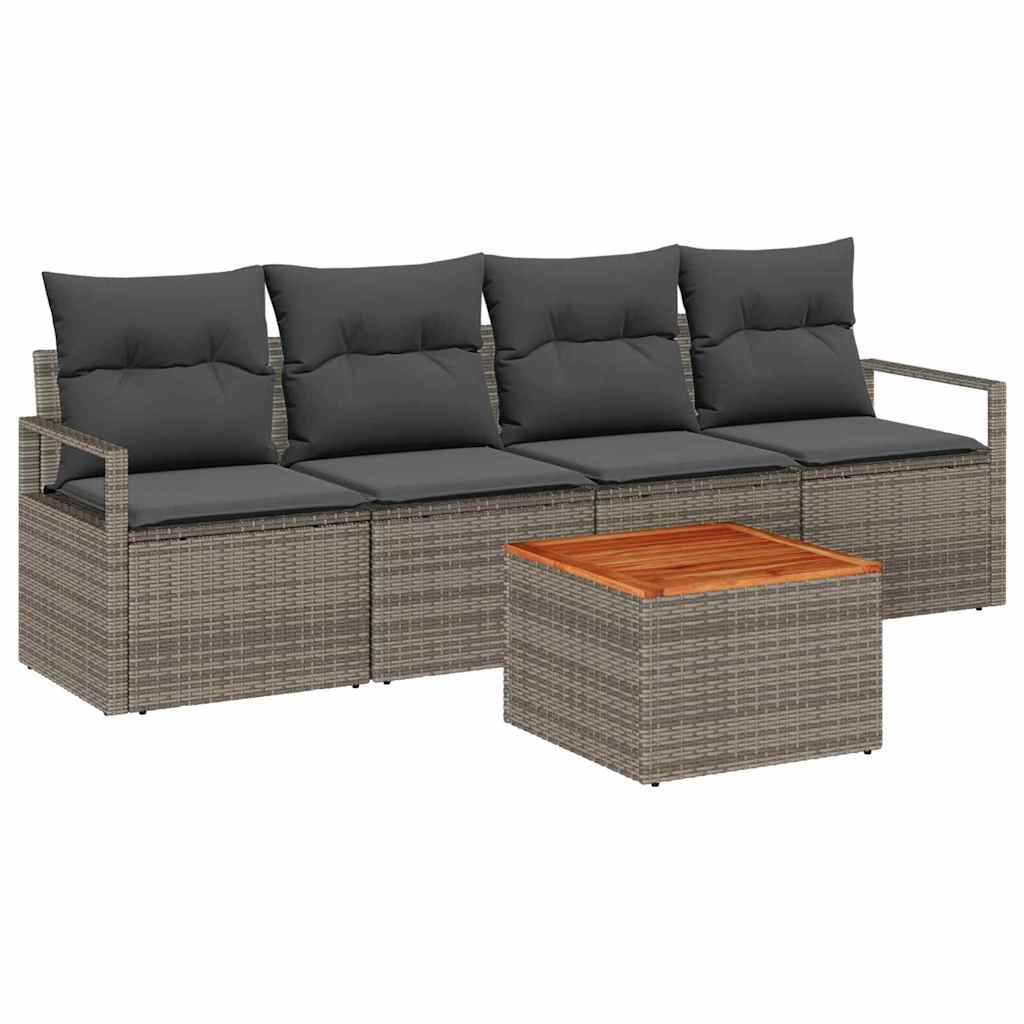 Ensemble de canapé de jardin avec coussin 5 pcs Gris polyrotin