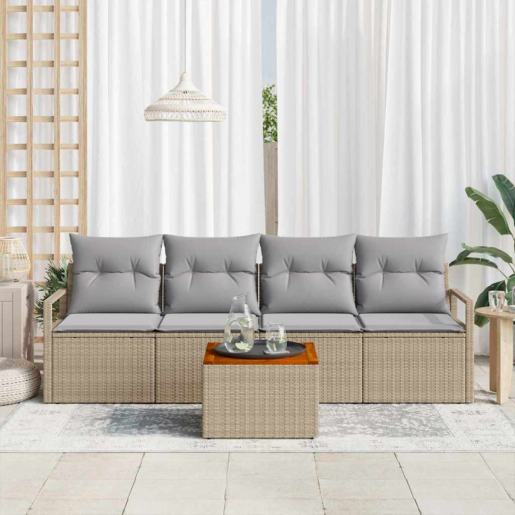 Ensemble de canapé de jardin avec coussin 5 pcs Beige polyrotin